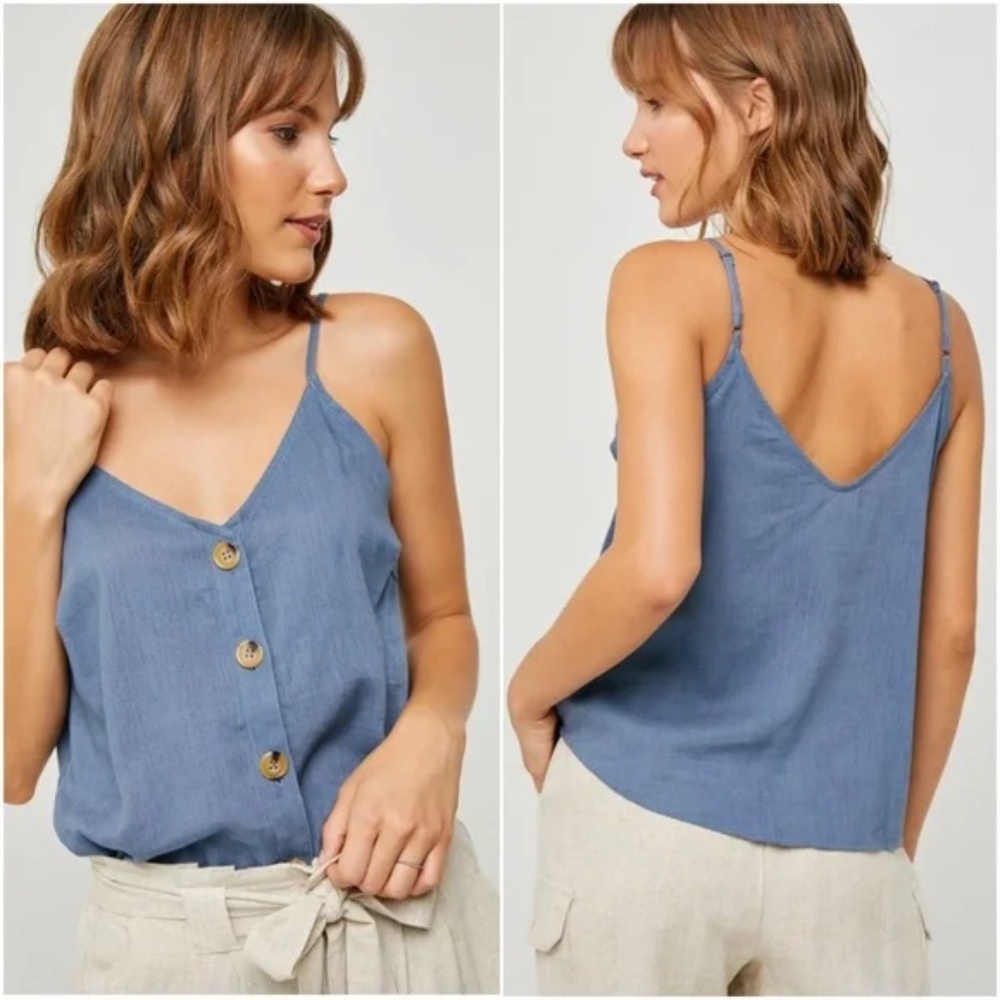07 Boho Linen Button Cami Tank Top Casual - Picture 6 of 6